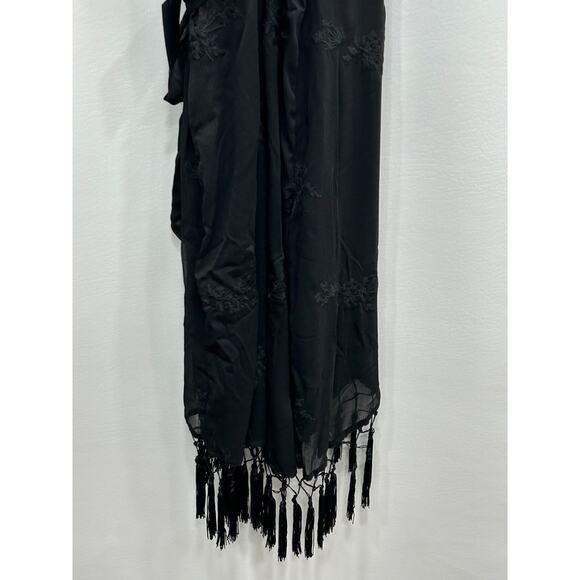 NWT Lulus Womens Fun Affair Wrap Dress Fringe Trim Embroidered Boho Black Size S - Picture 6 of 14